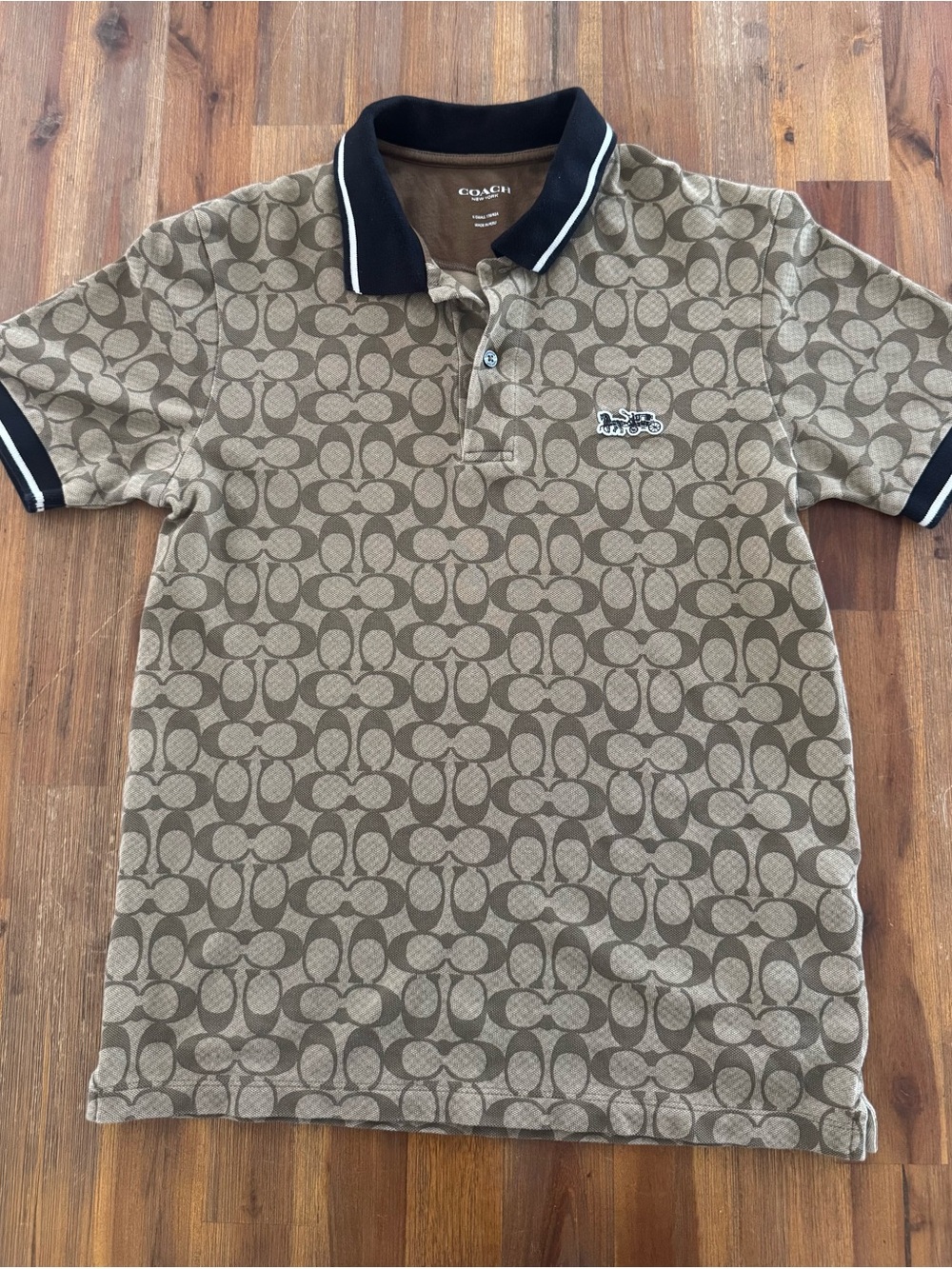 Coach Signature C Monogram Horse & Carriage Polo Shirt Men XS 89718